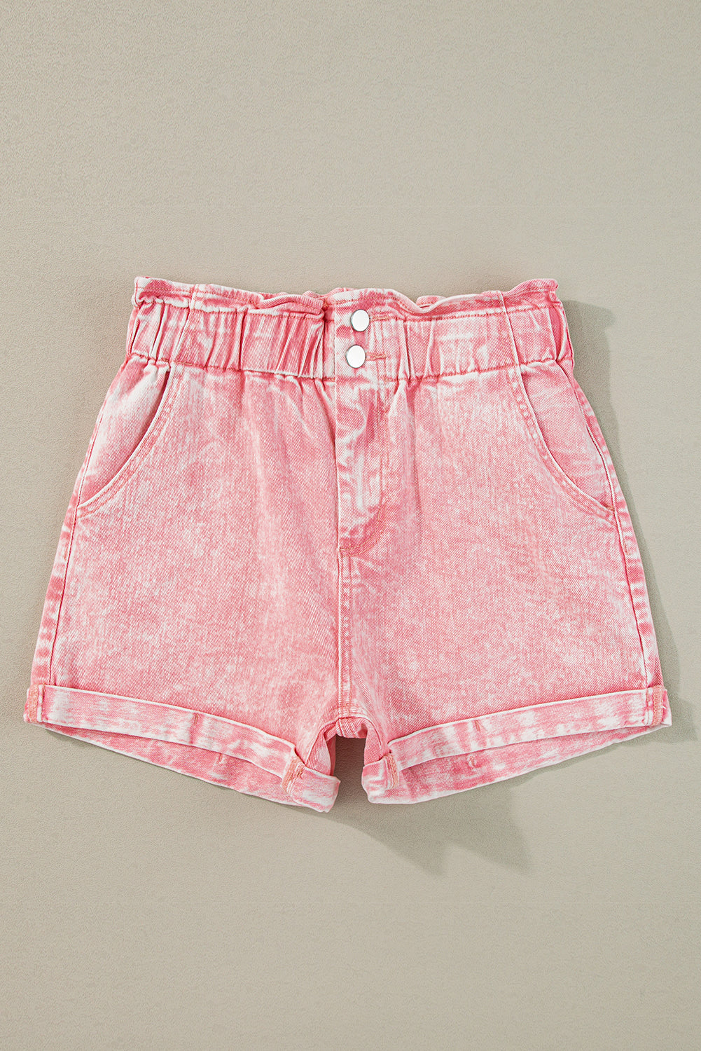 Vintage Washed Frilled High Waist Denim Shorts | Dusty Pink