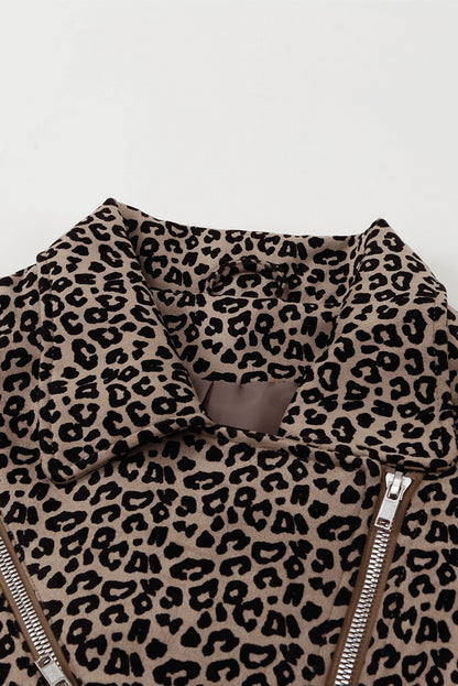 Zipped Notch Collar Short Jacket | Leopard