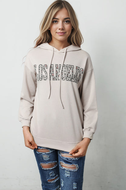 Los Angeles Leopard Letter Graphic Hooded Sweatshirt | Khaki