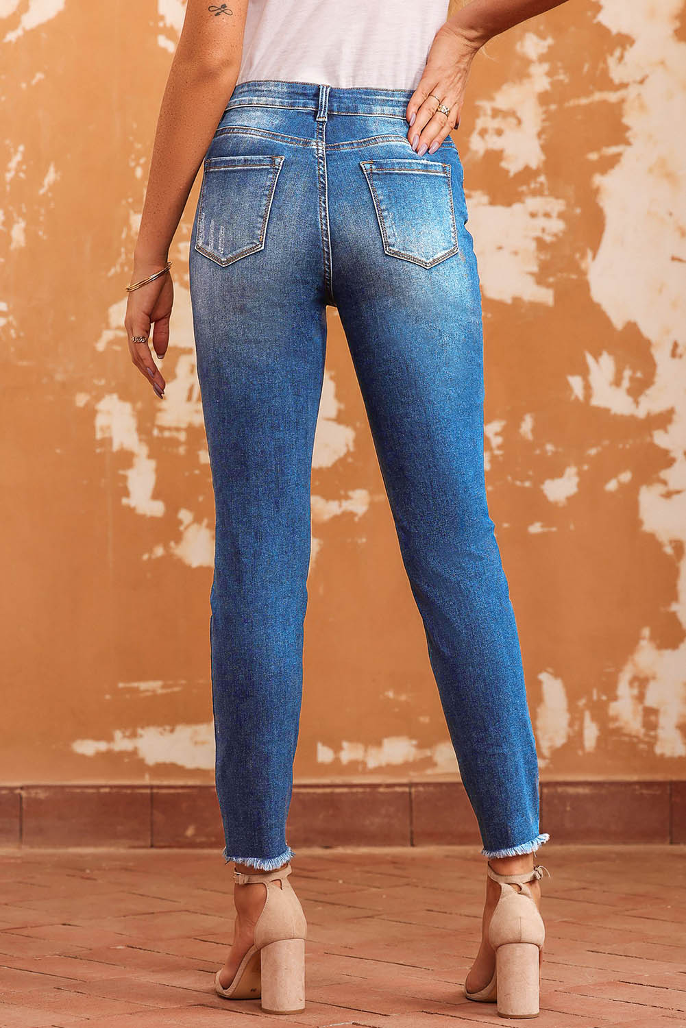 Raw Hem Ankle-Length Skinny Jeans | Blue