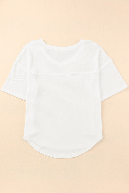 Waffle Knit Drop Shoulder Loose Top | White