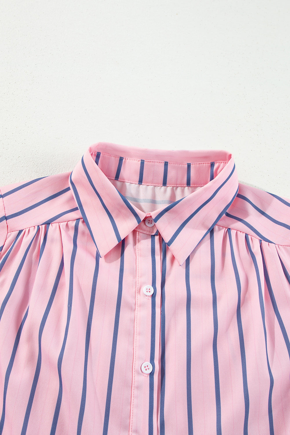 Ruffled Hem Button-Up Collared Shirt Mini Dress | Pink Stripe