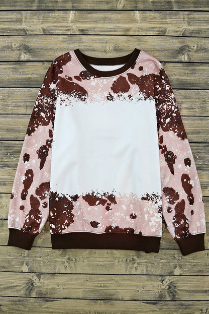 Bleached Tie Dye Leopard Print Long Sleeve Top | Brown