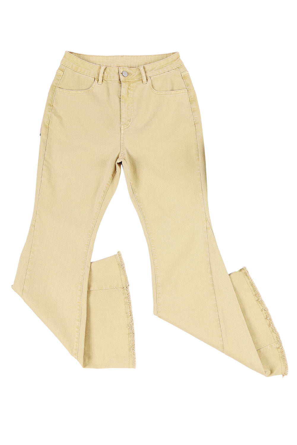 Raw Edge Mid Waist Flared Jeans | Khaki