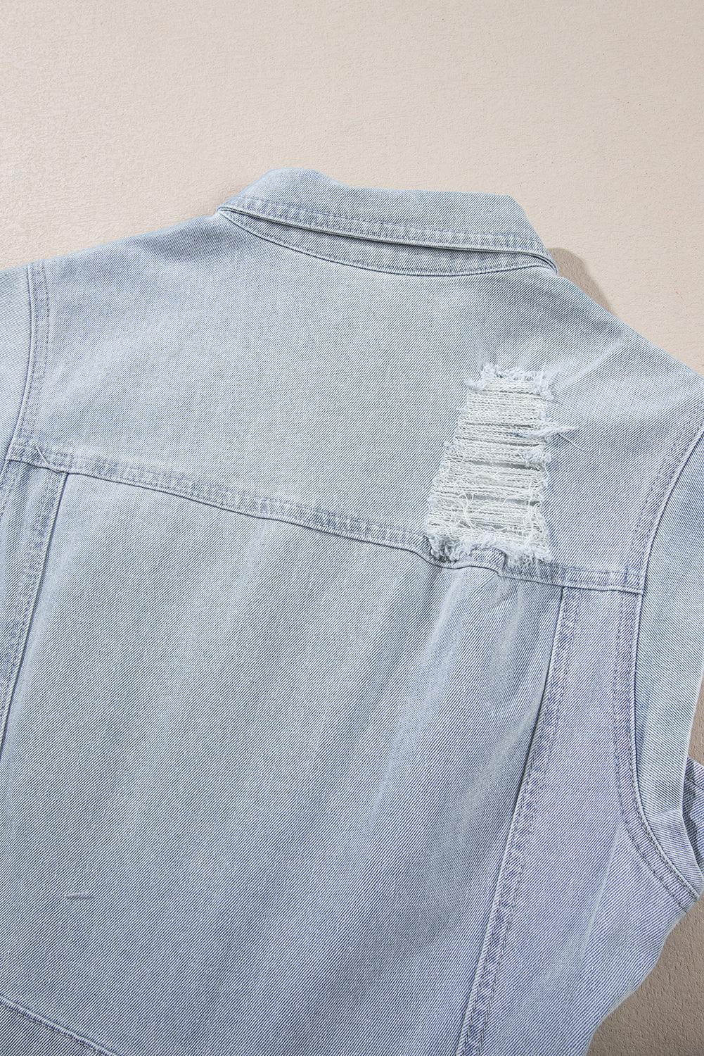 Acid Wash Flap Pockets Frayed Denim Dress | Light Blue