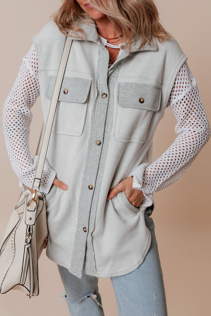 Flap Pockets Contrast Buttons Front Jacket Vest | Light Grey