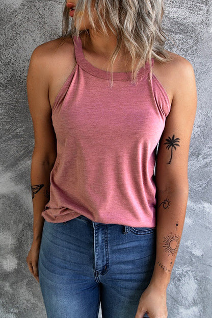 Solid Colour Crew Neck Tank Top | Pink