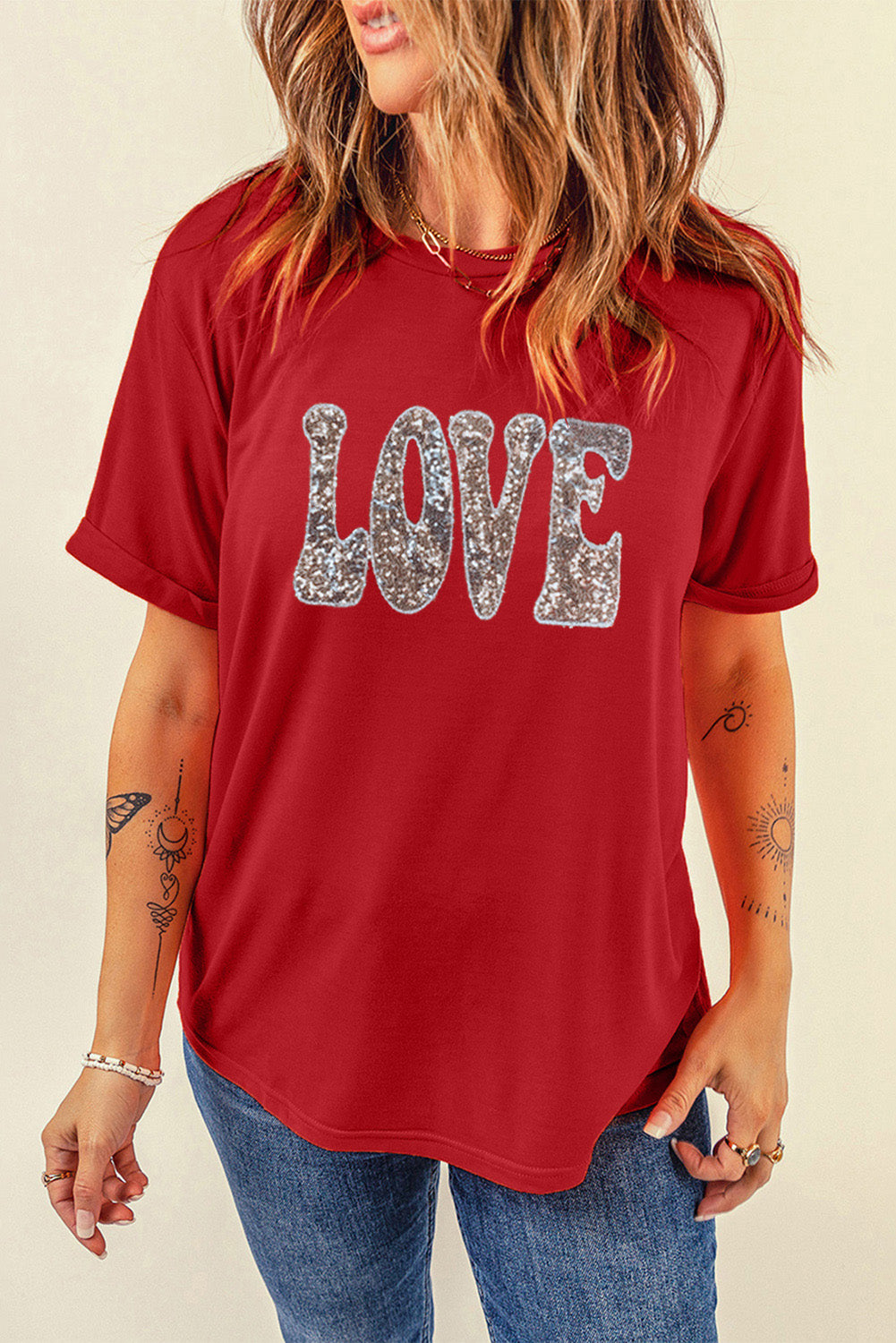 Sequined Love Letter Valentines T-Shirt | Red