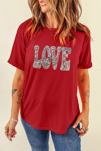 Sequined Love Letter Valentines T-Shirt | Red