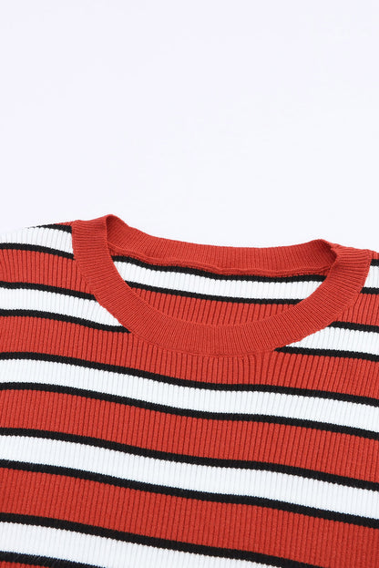 d Print Ribbed Knit Slim Fit Top | Stripe