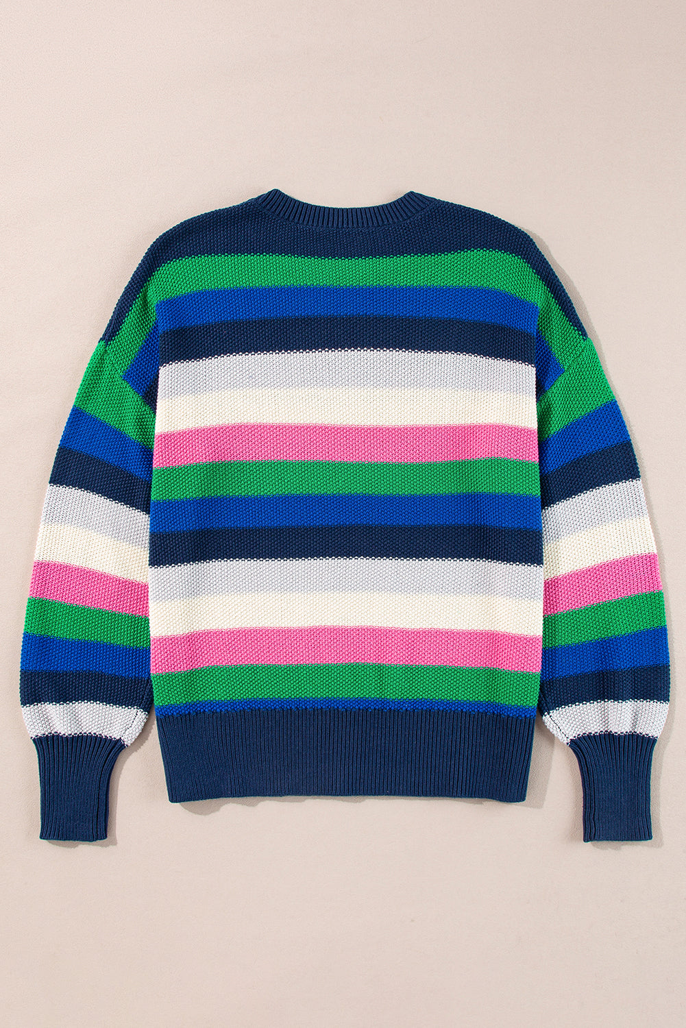 Rainbow Striped Crew Neck Drop Shoulder Sweater | Bright Green