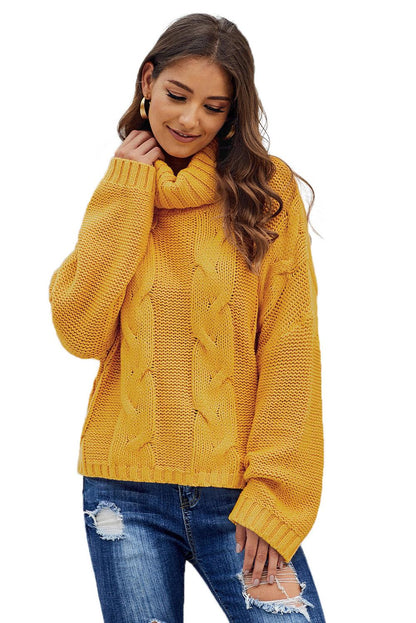 Cuddle Weather Cable Knit Handmade Turtleneck Sweater | Yellow