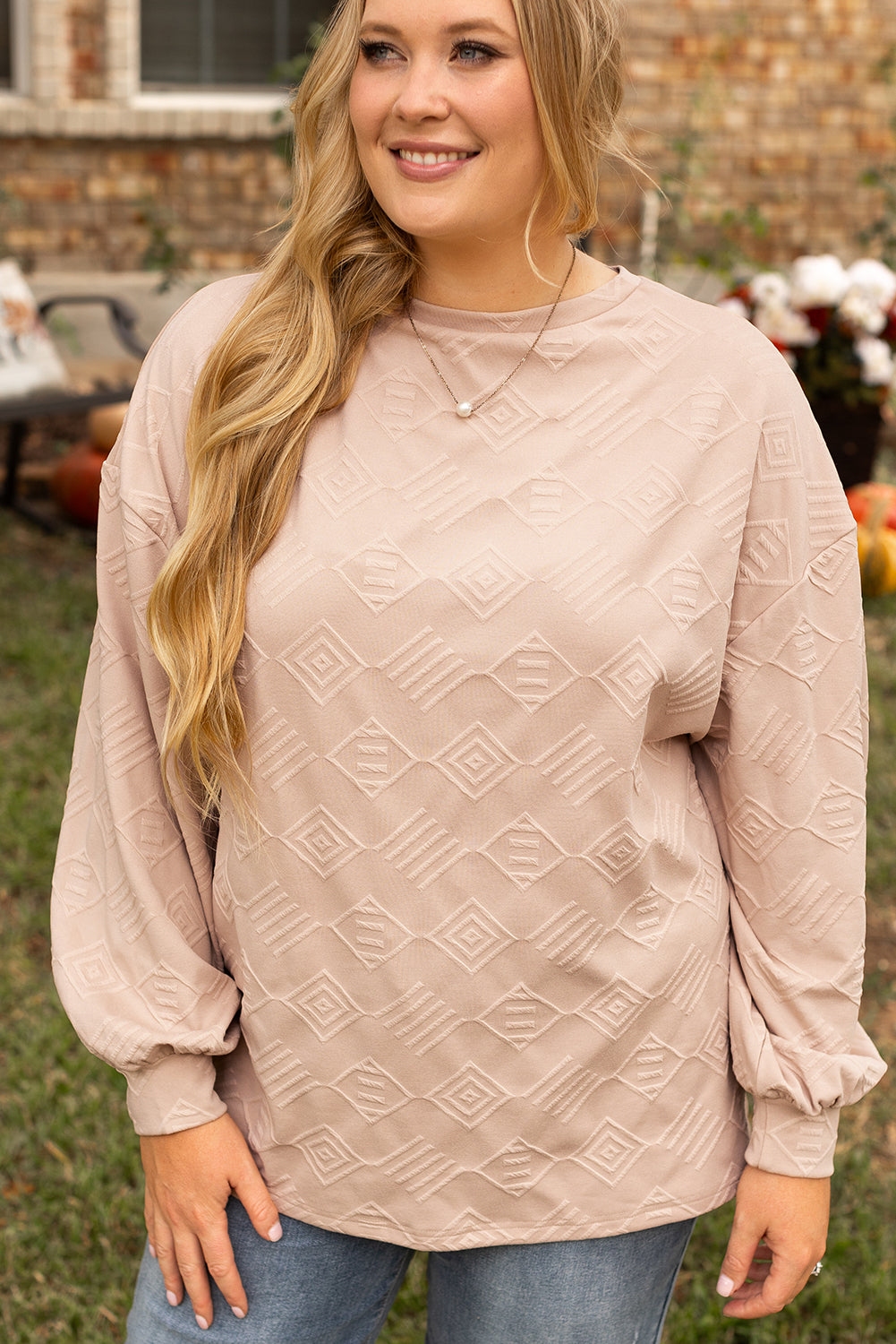 Plus Size Textured Drop Shoulder Crew Neck Sweatshirt | Parchment