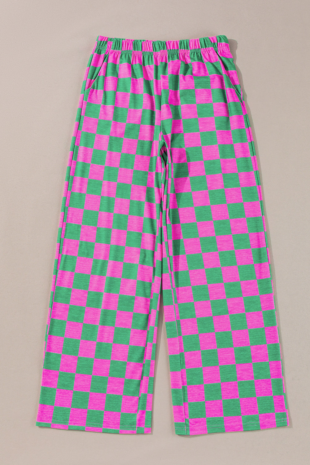 2-Tone Checked Print High Waist Wide Leg Pants | Green