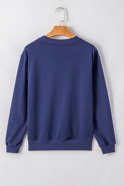 Plain Drop Shoulder Crewneck Pullover Sweatshirt | Navy Blue