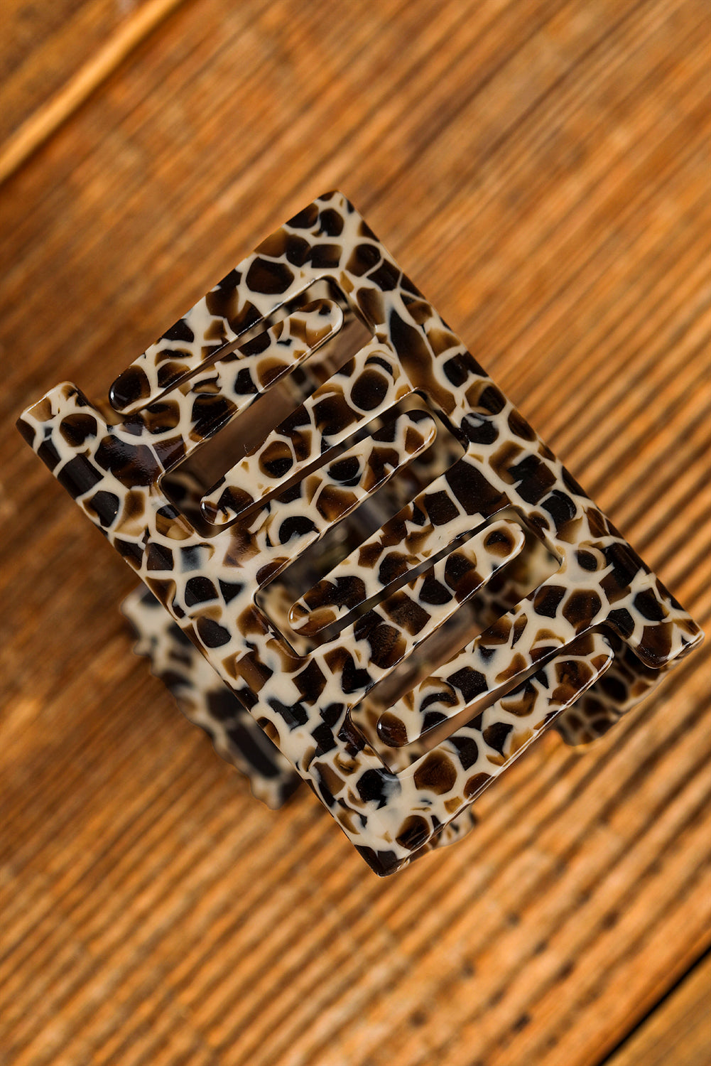 Leopard Print Cutout Square Claw Clip | White