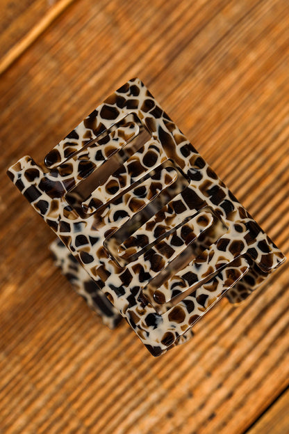 Leopard Print Cutout Square Claw Clip | White