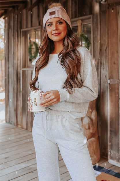 Long Sleeve Pullover And Jogger Pants Lounge Set | Gray