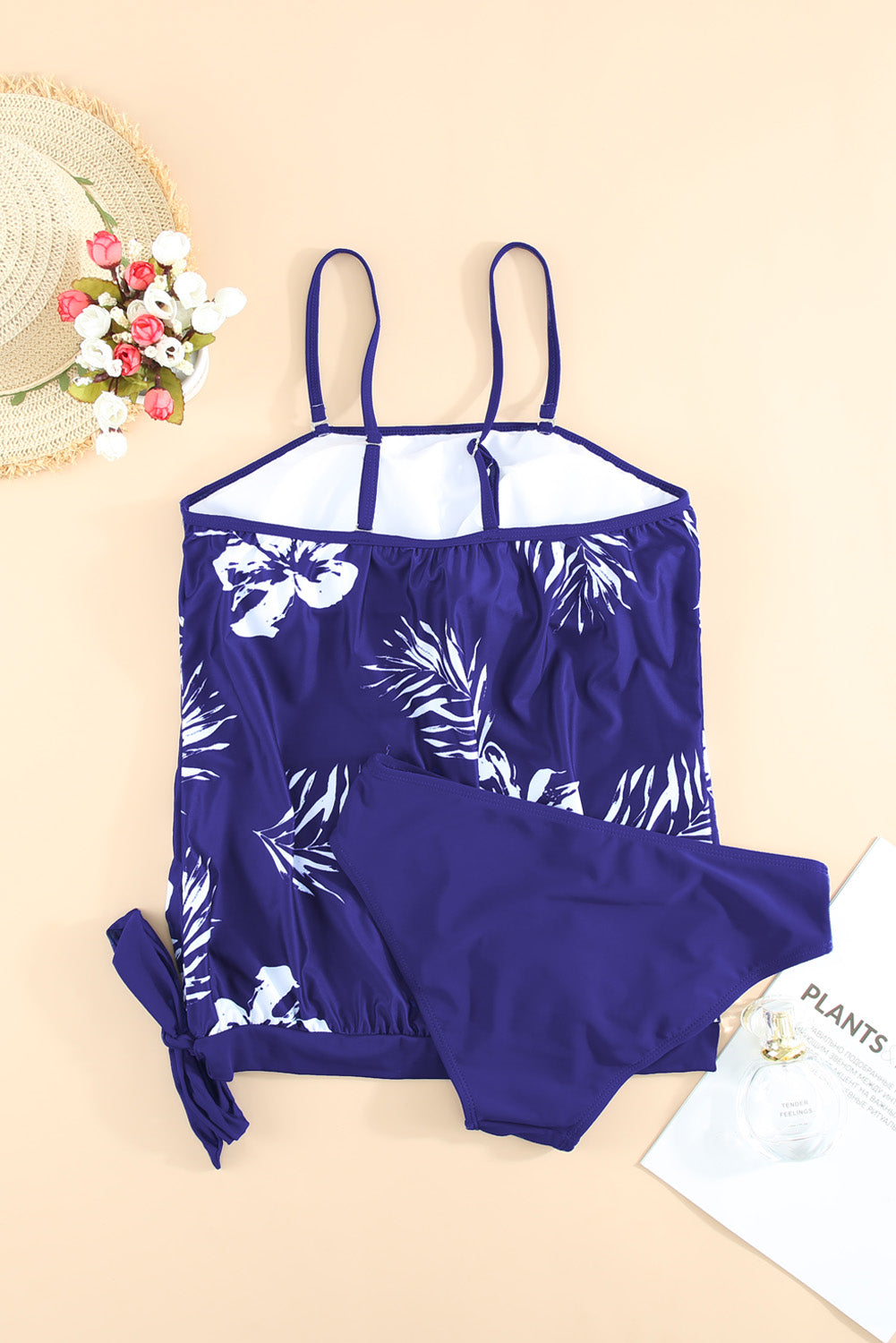 Floral Pattern Strapless Tankini Set | Blue