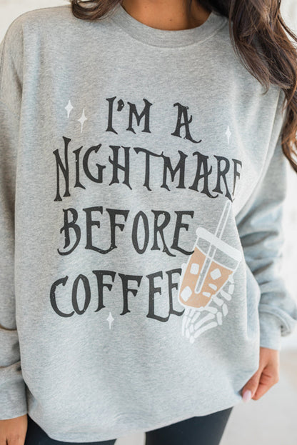 I'M A Nightmare Before Coffee Graphic Crewneck Sweatshirt | Gray