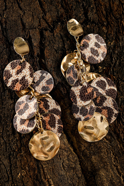 Leopard Alloy Disc Stud Dangle Earrings | Chestnut