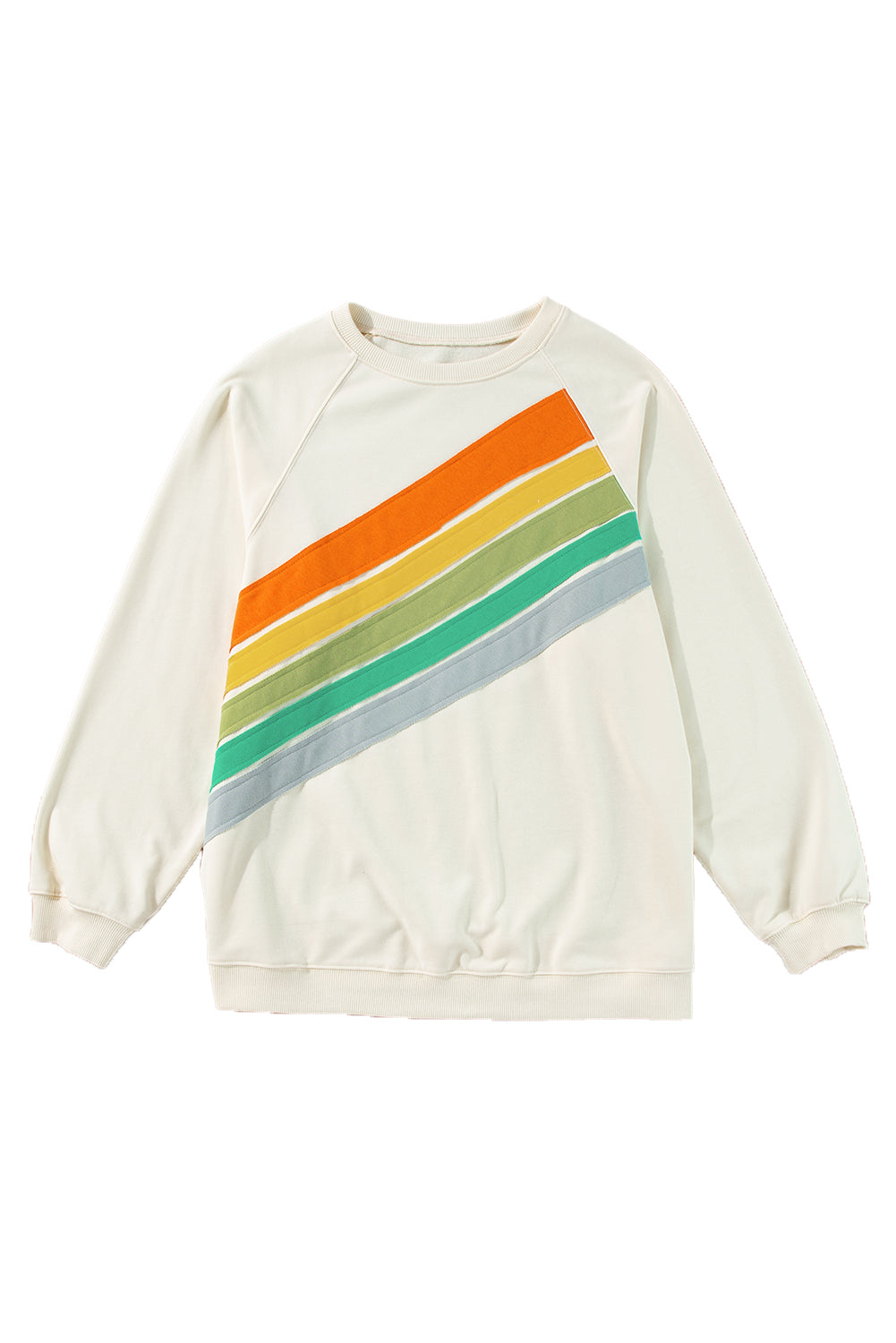 White Rainbow Raglan Sleeve Crew Neck Plus Size Sweatshirt | white