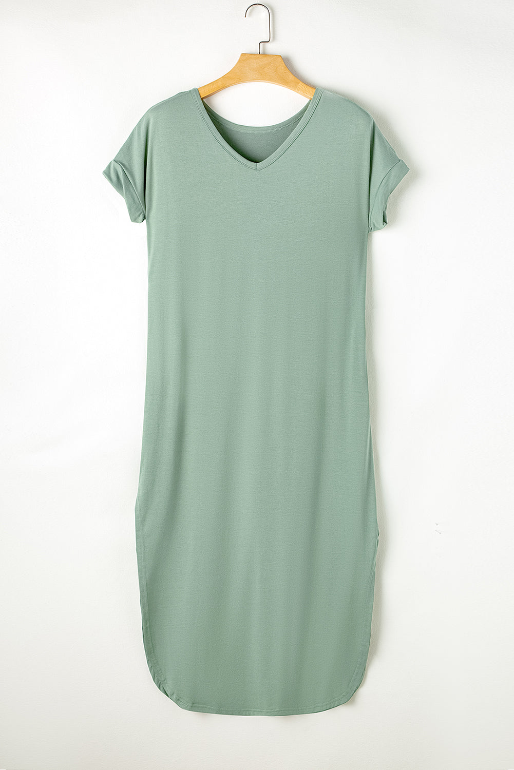 V Neck Hidden Pocket Splits Maxi T-Shirt Dress | Grass Green