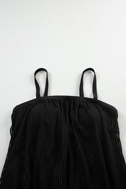 Striped Mesh Knotted Hem Tankini Swimsuit | Black