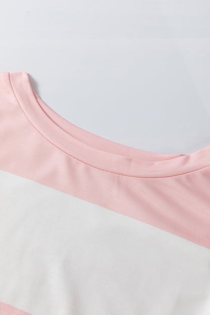 Colourblock Striped Drop Shoulder Long Sleeve Top | Light Pink