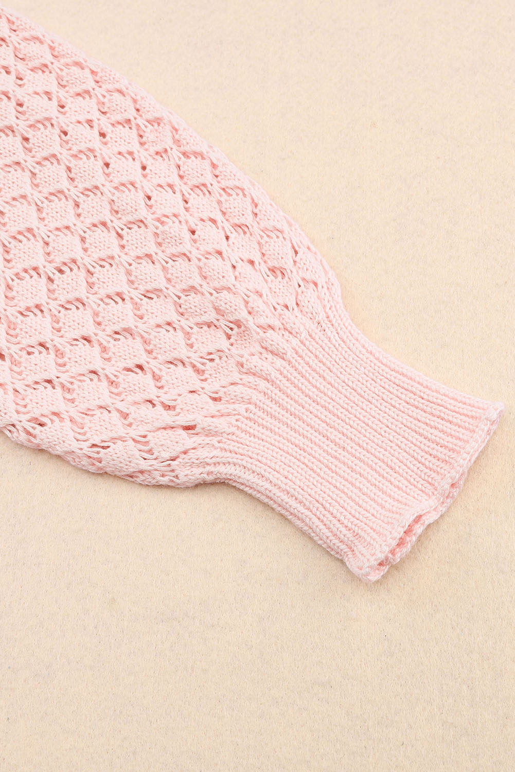 Loose Pointelle Knit Ribbed V Neck Sweater | Pink