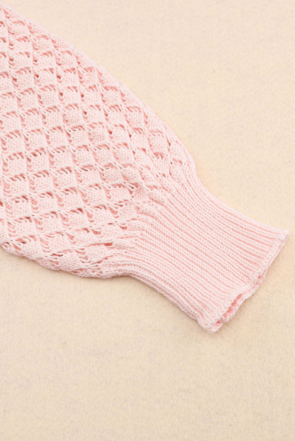 Loose Pointelle Knit Ribbed V Neck Sweater | Pink