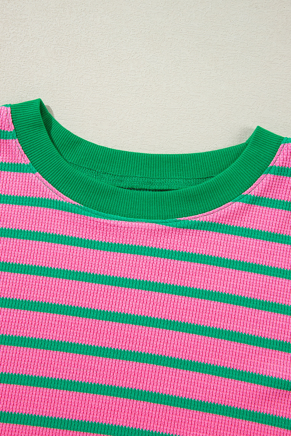 Waffle Knit Crew Neck Plus Size Sweatshirt | Pink Stripe