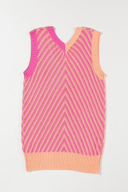 Contrast Chevron Knit V Neck Sweater Vest | Strawberry Pink