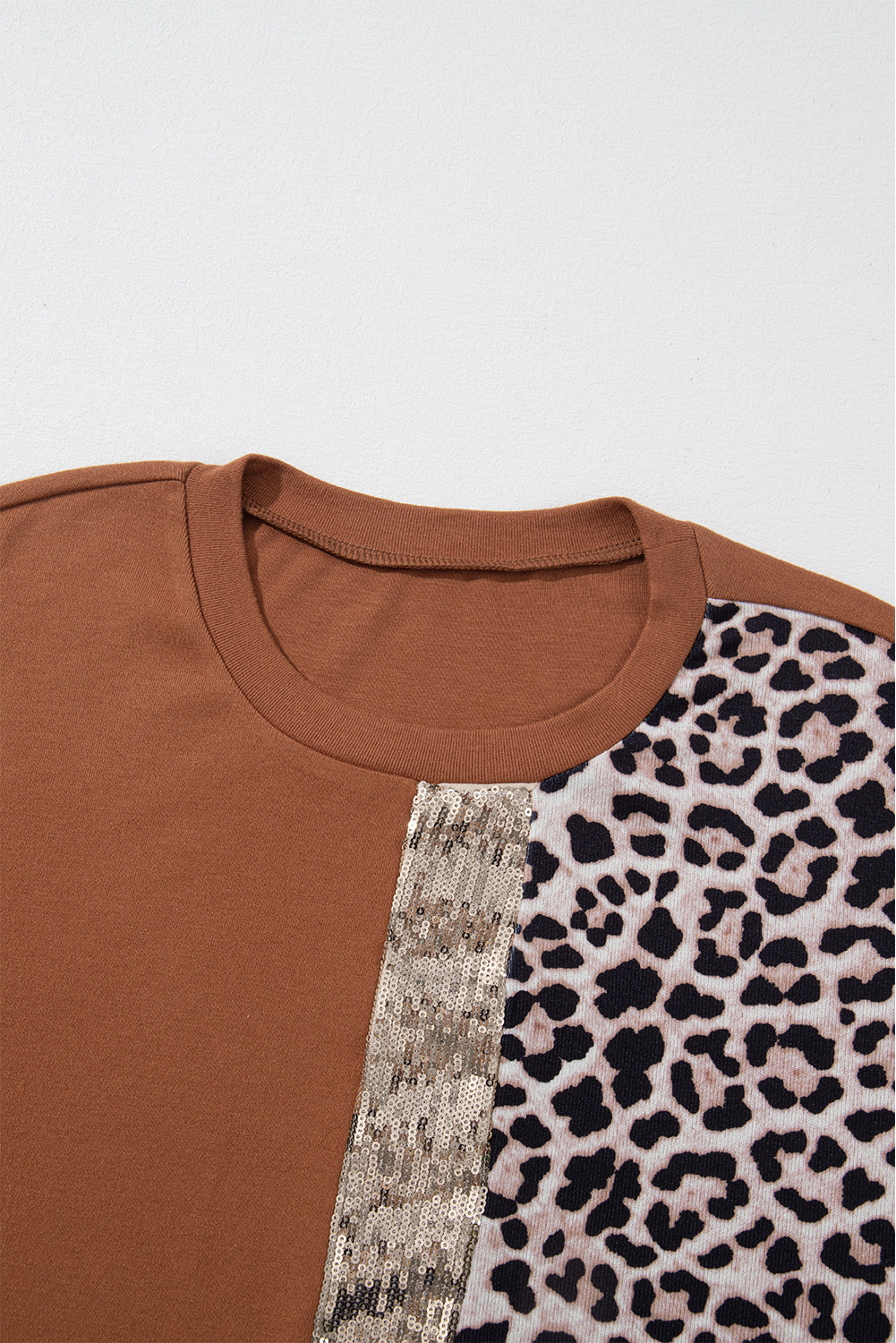 Leopard Print Sequin Colourblock Long Sleeve Top | Gold Flame