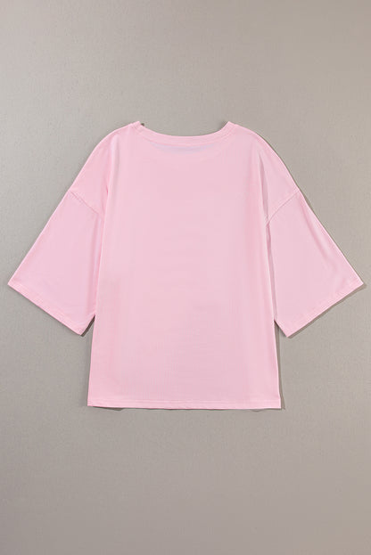 Colourblock Star Patched Half Sleeve Oversized Tee | Light Pink