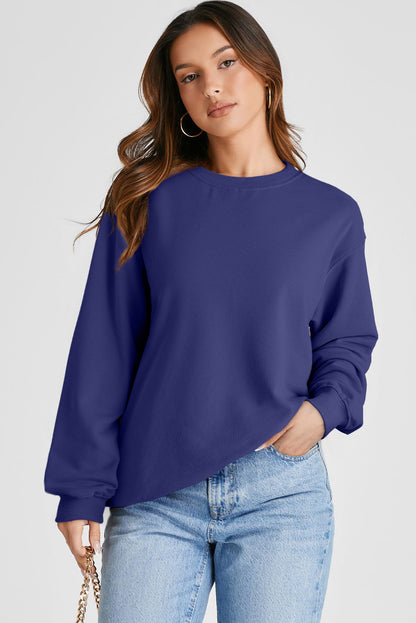 Plain Drop Shoulder Crewneck Pullover Sweatshirt | Navy Blue