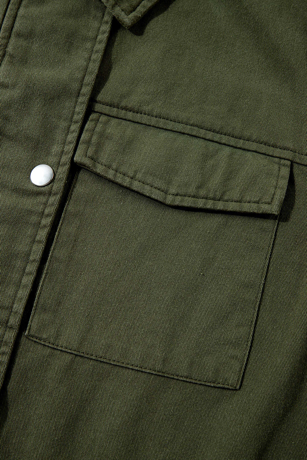 Snap Button Zipper Tight Waist Collared Jacket | Moss Green