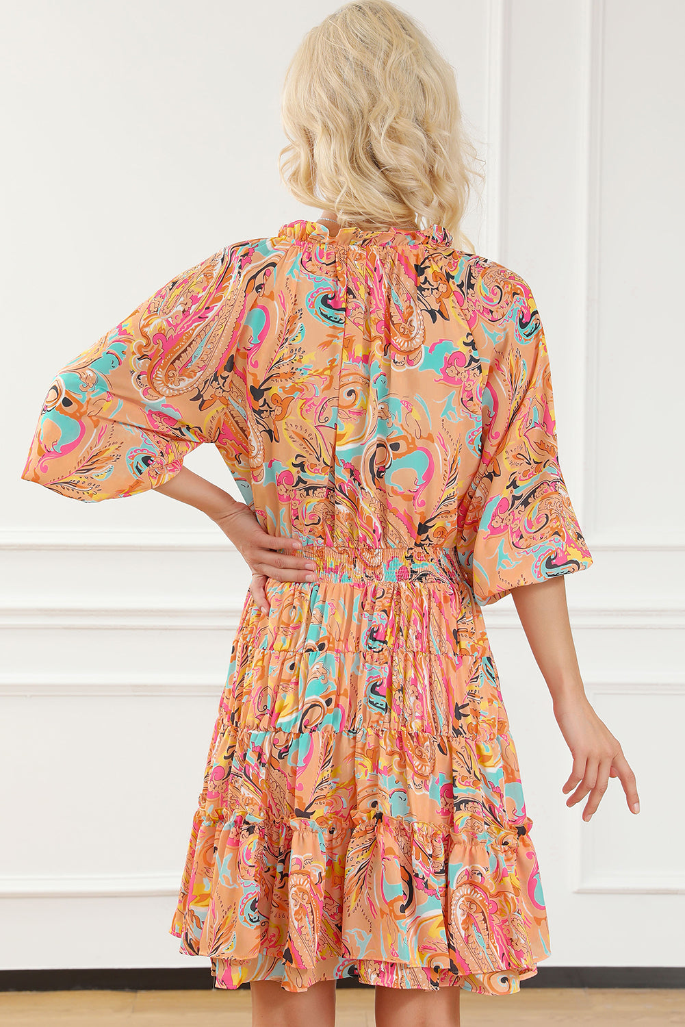 Paisley Print Frilled Mini Dress | Multicolour