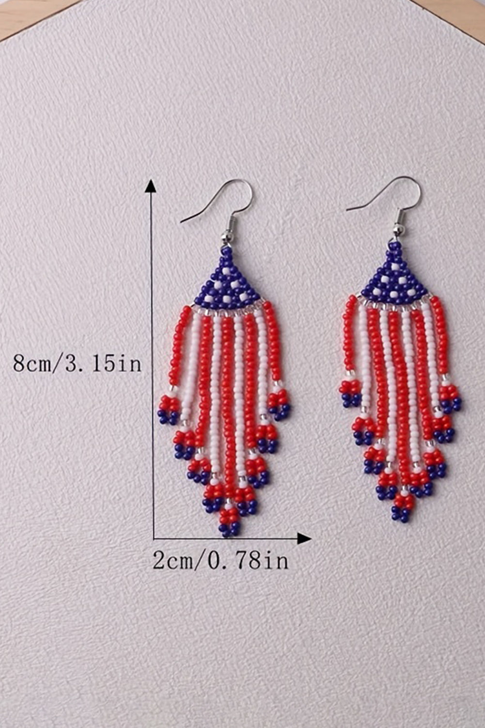 American Flag Beaded Fringed Hook Earrings | Fiery Red