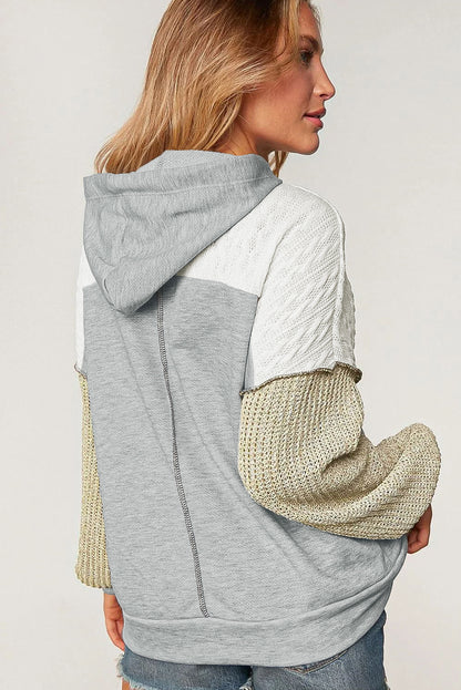 Colourblock Patchwork Pullover Hoodie | Gray