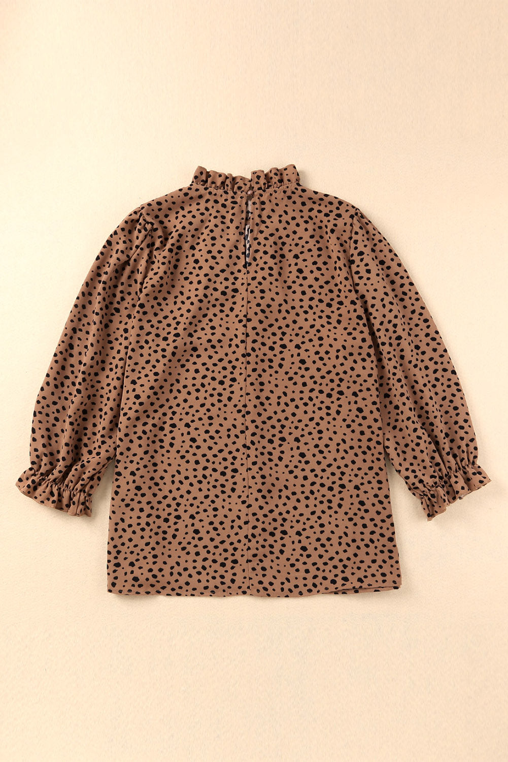 Frilled Neck 3/4 Sleeves Cheetah Blouse | Brown