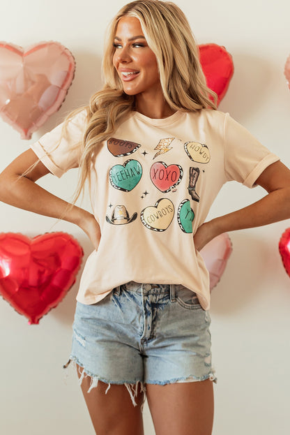 Khaki Western Fashion Valentine Graphic T-shirt