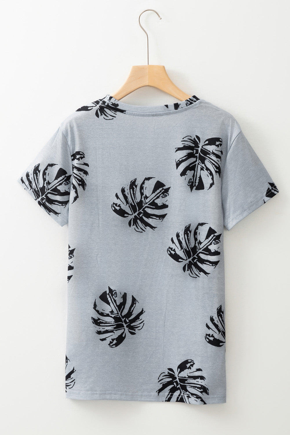 Crew Neck Tropical Plants Print T-Shirt | Gray