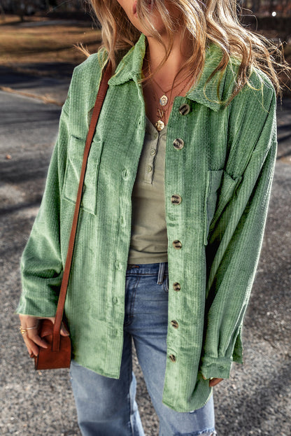 Patched Pocket Button Up Corduroy Shacket | Mist Green