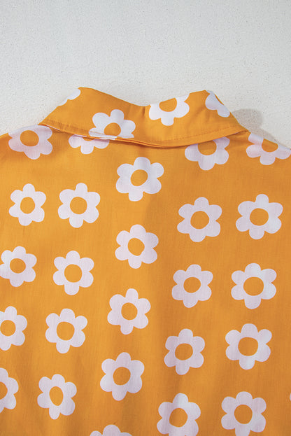 Flower Print Bracelet Sleeve Buttons Collared Maxi Dress | Yellow