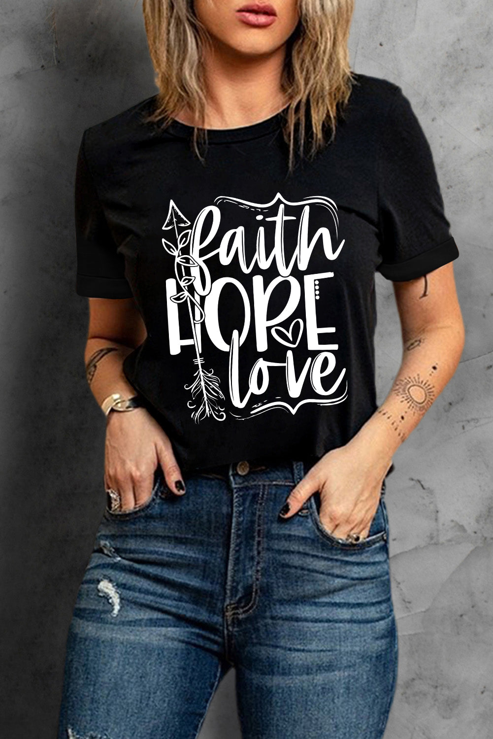 Faith Hope Love Graphic T Shirt | Black