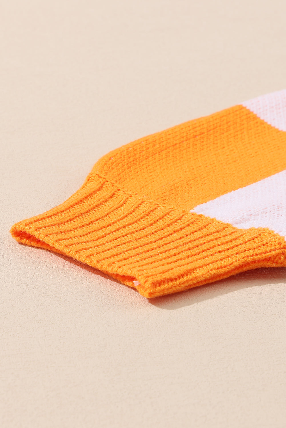 Orange Checkered Bishop Sleeve Sweater | Grapefruit Orange