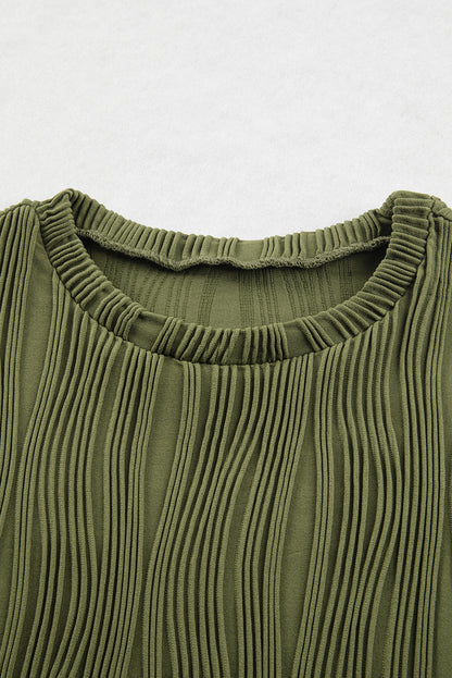 Wavy Texture Cap Sleeve Top | Jungle Green