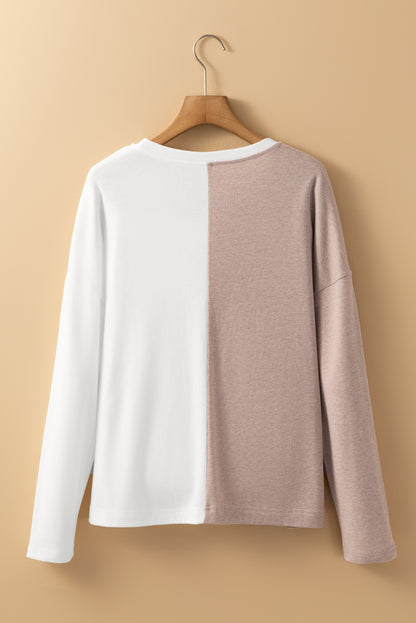 Colourblock Long Sleeve Crew Neck Top | Khaki