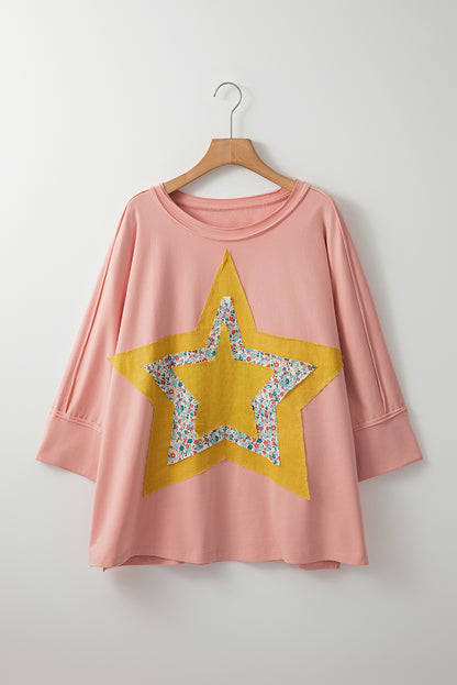 Floral Starbust Exposed Seam Mineral Wash Top | Rose Tan